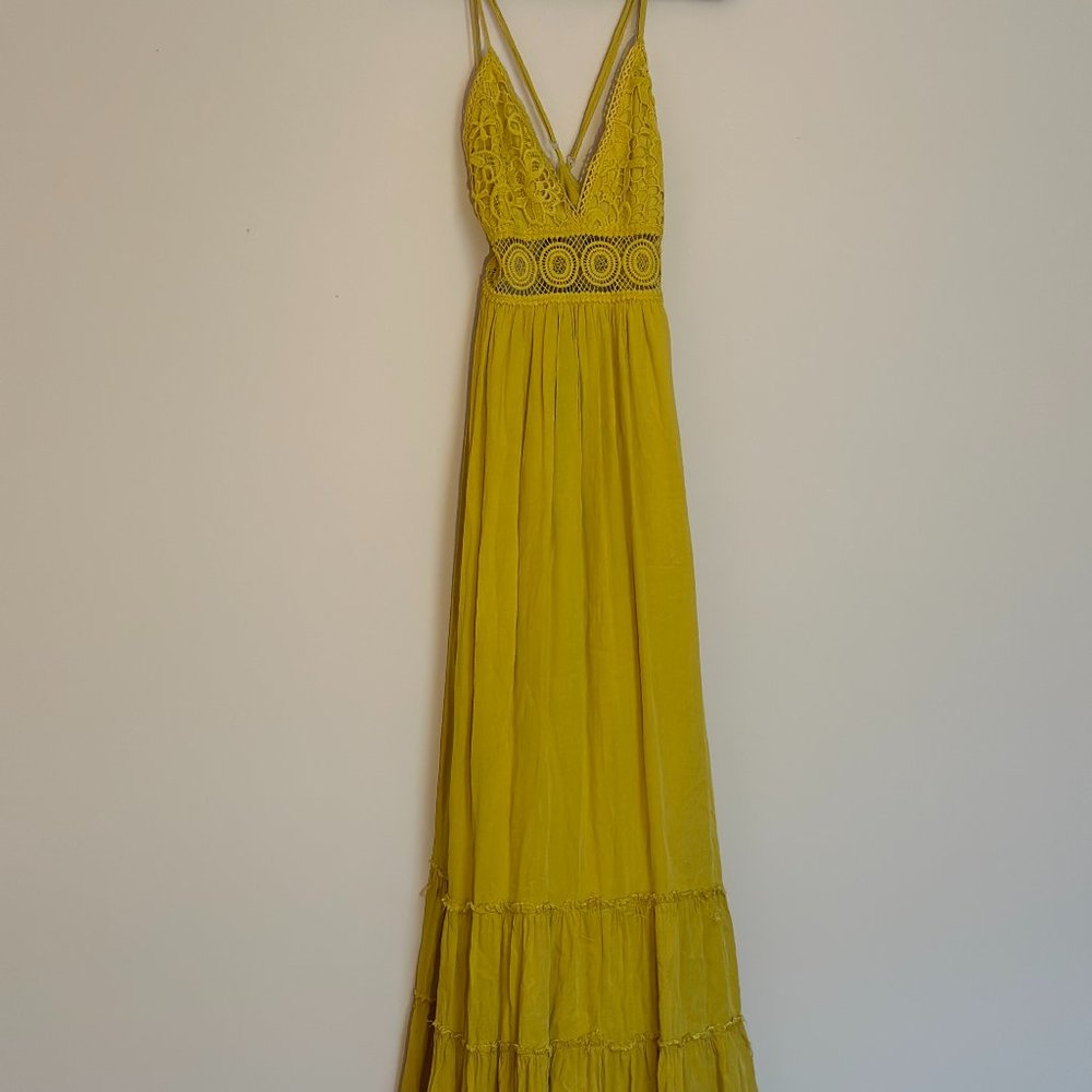 Yellow Criss Cross Backless Maxi Dress